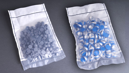 Steril stoppers in bags